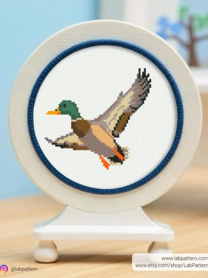 Mallard Duck cross stitch pattern, Small Embroidery, Tiny, bird, beginner counted, modern chart, gift DIY, embroidery, instant PDF, digital