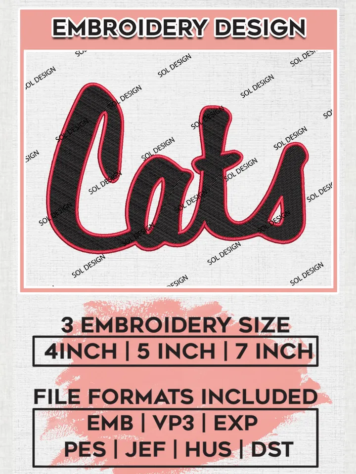 NCAA Wildcats Team Word Logo Embroidery Design Files, NCAA Davidson Wildcats Machine Embroidery, NCAA Teams, 3 sizes, NCAA Machine embroidery designs, Digital Download