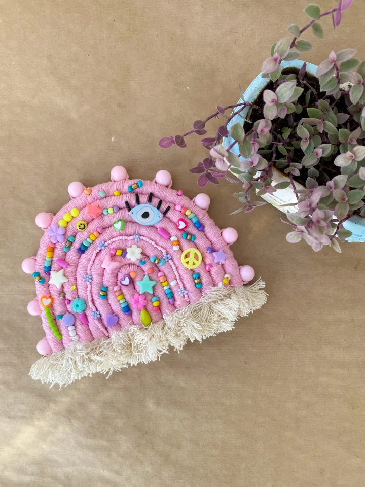 Macrame rainbow wall hanging, Cute gift for girl, Unique nursery decor, Pastel room aesthetic