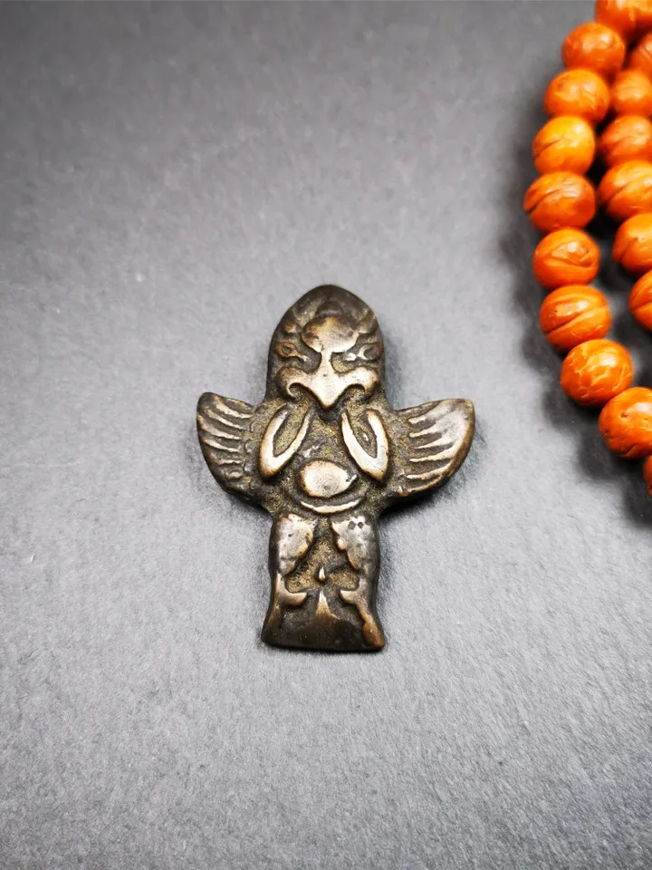 Gandhanra Antique Tibetan Buddhist Amulet Pendant,Garuda,Garula,Suparna,Golden-winged Bird,Made of Thokcha, 1.77"