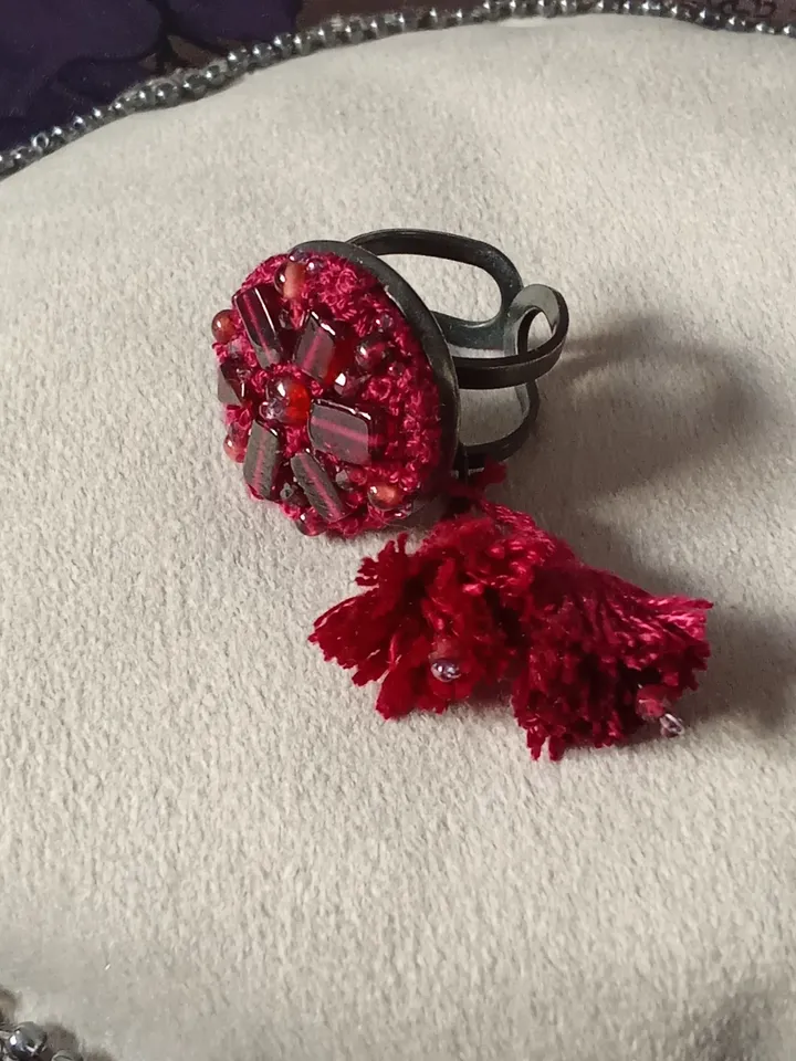 Garnet embroidered ring