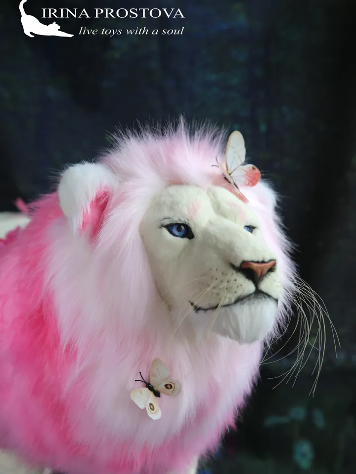 Lion Cupid realistic plush animals. Ooak toy. Pink Lion stuffed toy