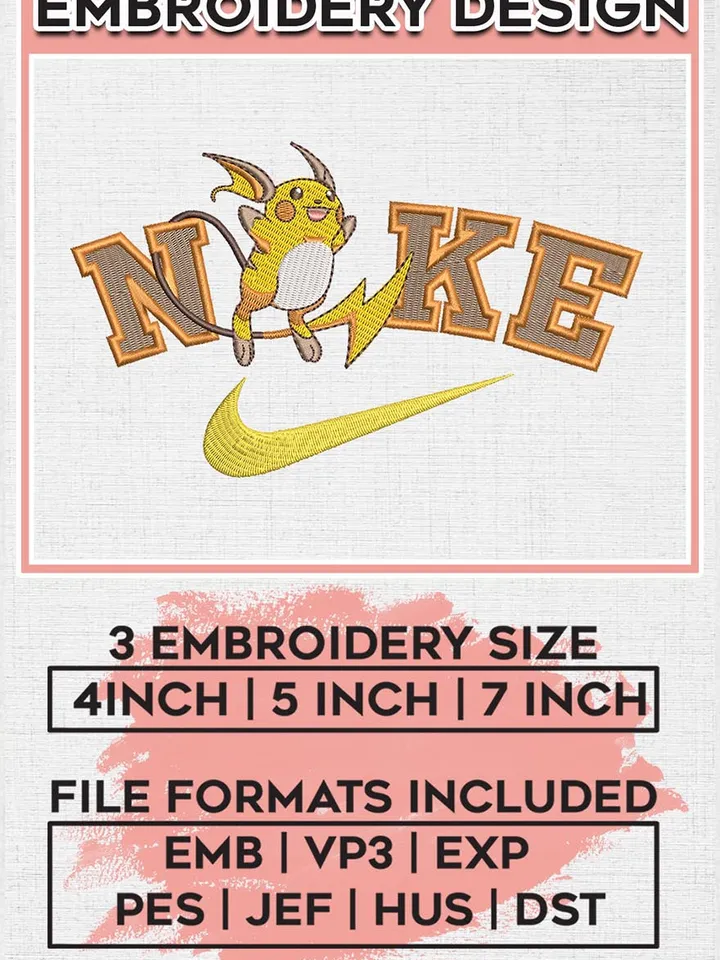 NIKE Raichu Embroidery Design File, Pokemon Anime Embroidery Design, Machine Embroidery Design File,Instant Download EMB_ANIME_192