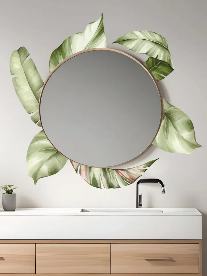 Mirror Tropical Wall Decals  Palm leaf Greenery Leaves Stickers el102