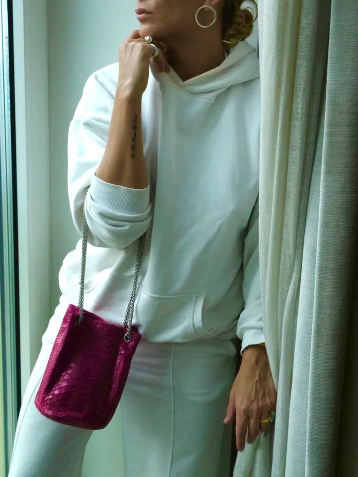 Genuine python skin bucket fuchsia chain bag / designer women purse / bright soft bag / exotic leather bags free shipping | gift for her