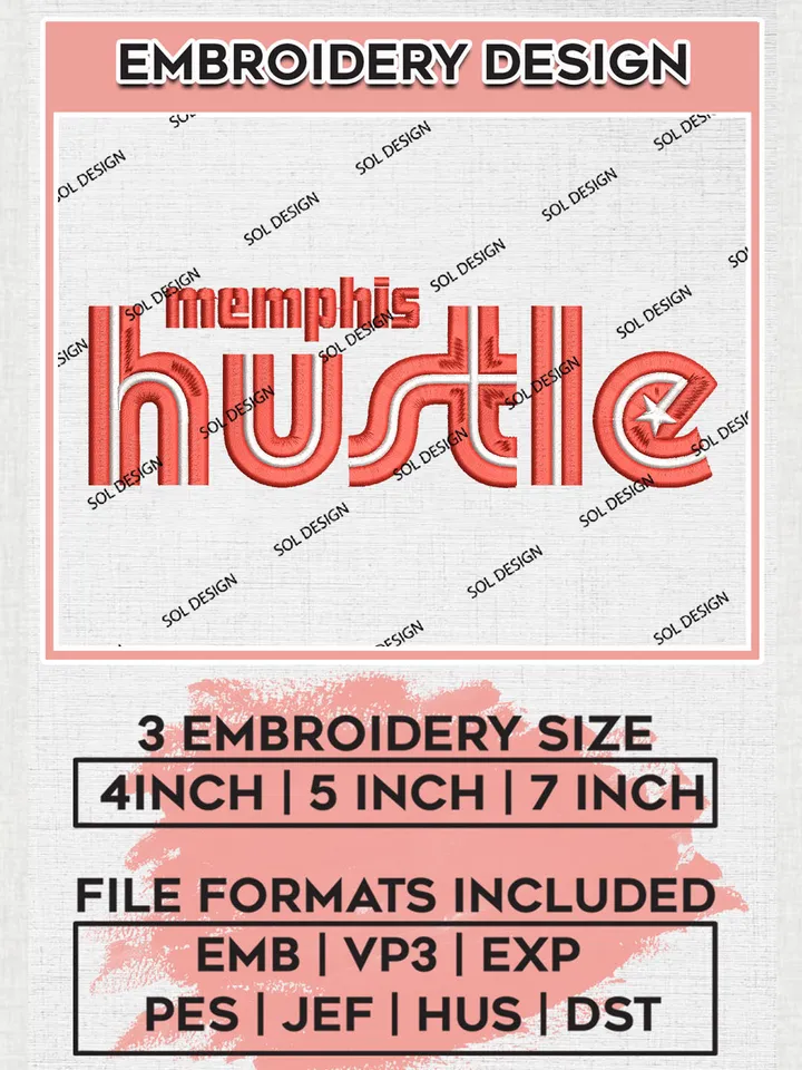NBA Memphis Hustle Team Wordmark Logo Embroidery Designs, NBA G League Team Embroidery Files, Basketball Machine Embroidery Designs, NBA Memphis Hustle Team Logo, Sport Machine Embroidery Design, Digital Download