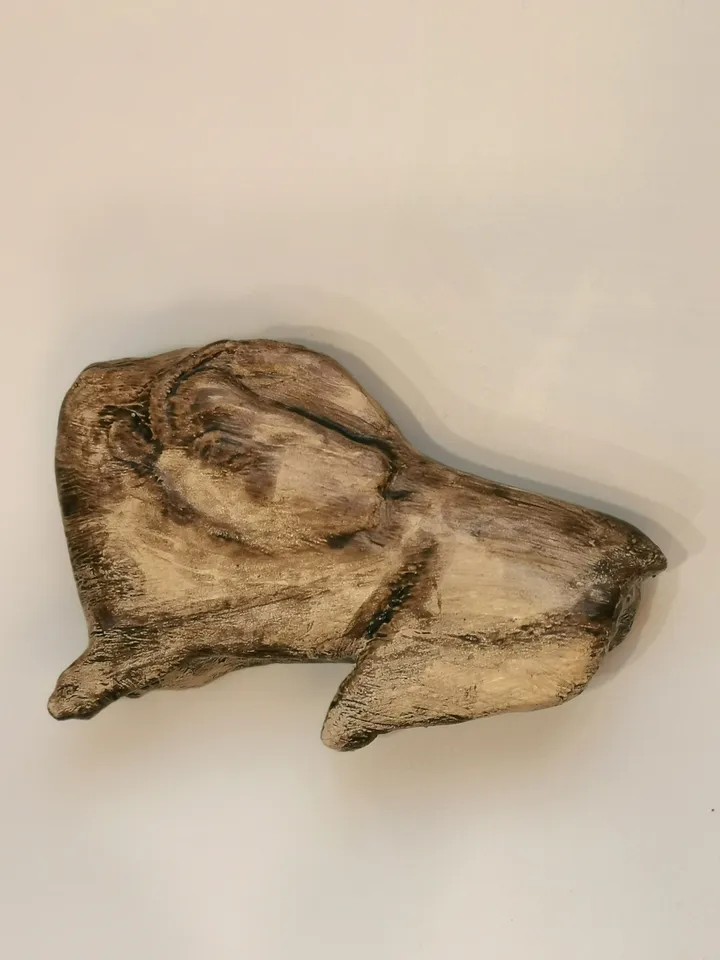 Paleolithic Bison Licking Insect Bite, Primitive Tribal Craft, Prehistoric Antler Carving, Realistic Museum Replica of Real Ancient Artifact