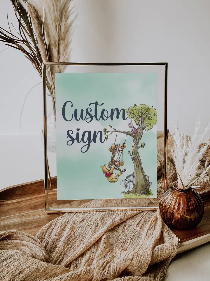 Editable Custom sign Hundred Acre Wood First Birthday party sign; Winnie the Pooh Party; Classic Pooh Party Birthday Download; wp5