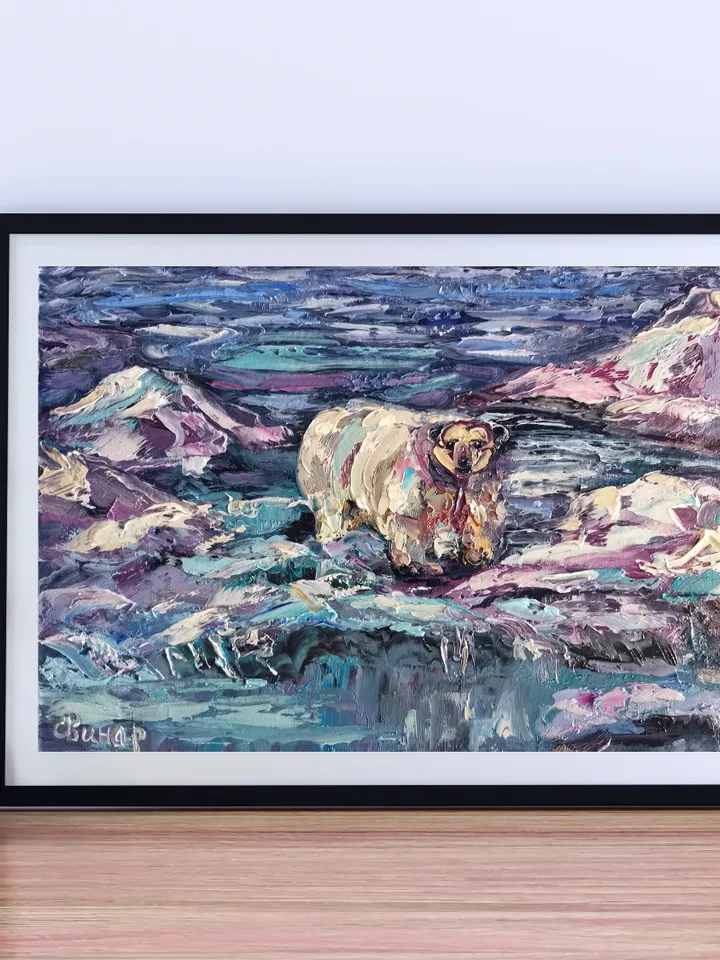 Polar Bear North Impasto Original Art Oil Painting Artist Svinar Oksana