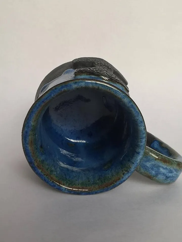 Thor Hammer Mjolnir black and blue dripping stoneware mug