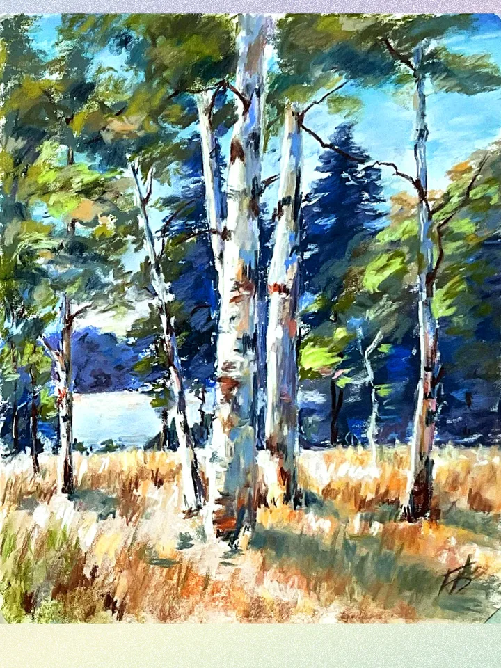 Pastel Birch Trees Painting 9.5x12 – Tranquil Forest Landscape on Pastelmat by IrenFantasyArt