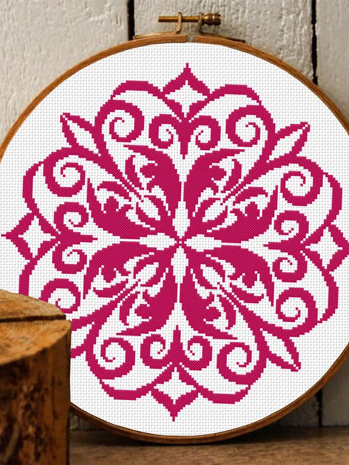 Simple Mandala cross stitch pattern PDF download Flower mandala pattern digital PDF, Monochrome cross stitch chart, Vintage ornament #M158