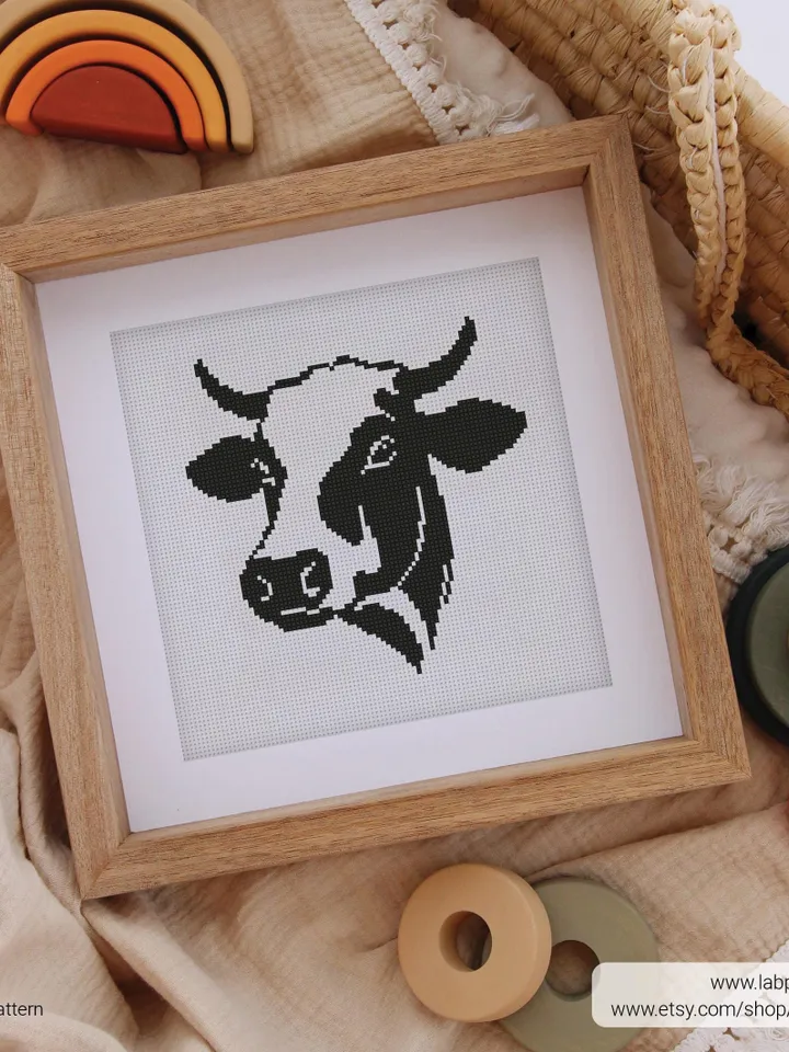Cow silhouette Cross stitch pattern, nature, animals, farm, beginner counted, modern chart, gift DIY, embroidery, instant PDF, digital PDF