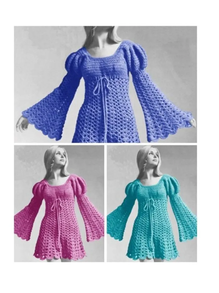 Dress Crochet Pattern ,  easy dress crochet, women dress flared sleeves, dress pattern,