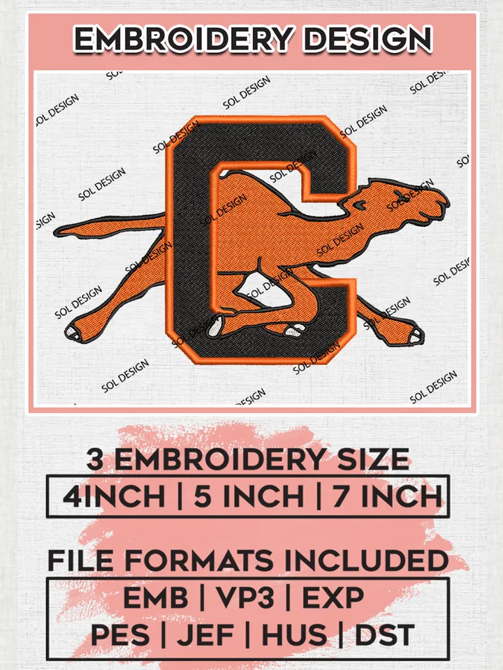 NCAA Campbell Fighting Camels Football Team Mascot Logo Embroidery Design Files, NCAA Campbell Fighting Camels Machine Embroidery, NCAA Teams, Game Day, 3 sizes, NCAA Machine embroidery designs, Digital Download