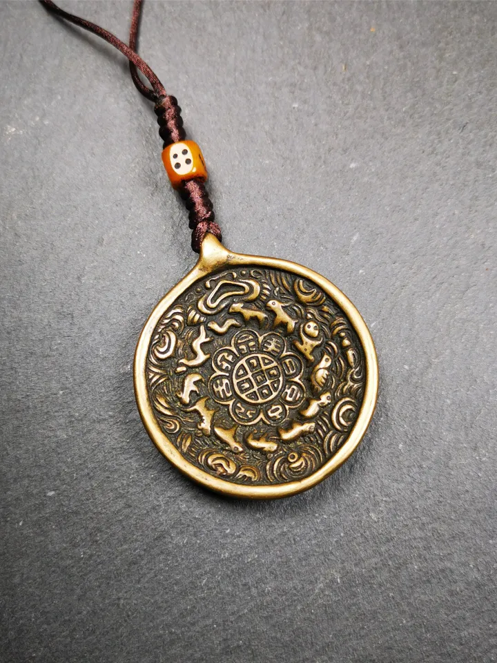 Gandhanra Antique Tibetan Buddhist Astrological Mandala,Calendar Badge,Melong Mirror,SIPAHO Amulet(srid pa ho),Ritual Conch Pattern