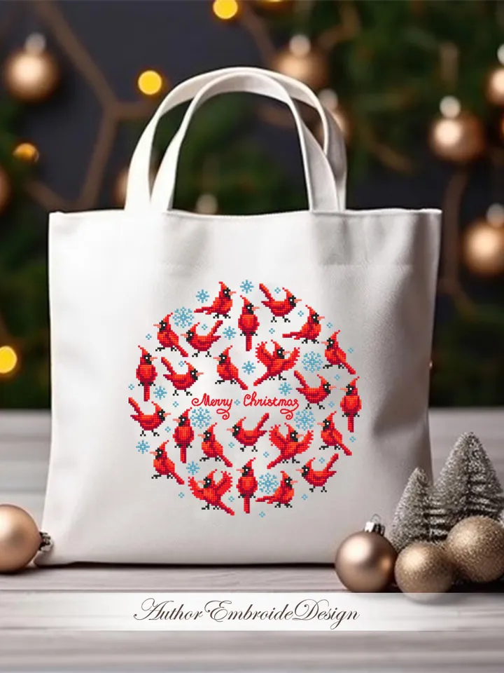 Christmas cardinal cross stitch pattern PDF download Red bird cross stitch chart, Merry Christmas pattern digital PDF, Cardinal decor #N164