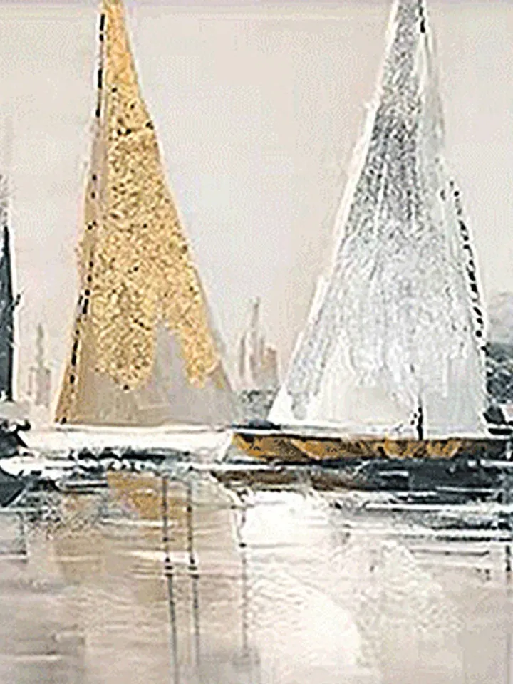 Abstract Sailboats Painting on Canvas,Original Painting,Golden Sailboats Art,Ocean Art,Bedroom Wall Art,Large Painting,Gift for Housewarming