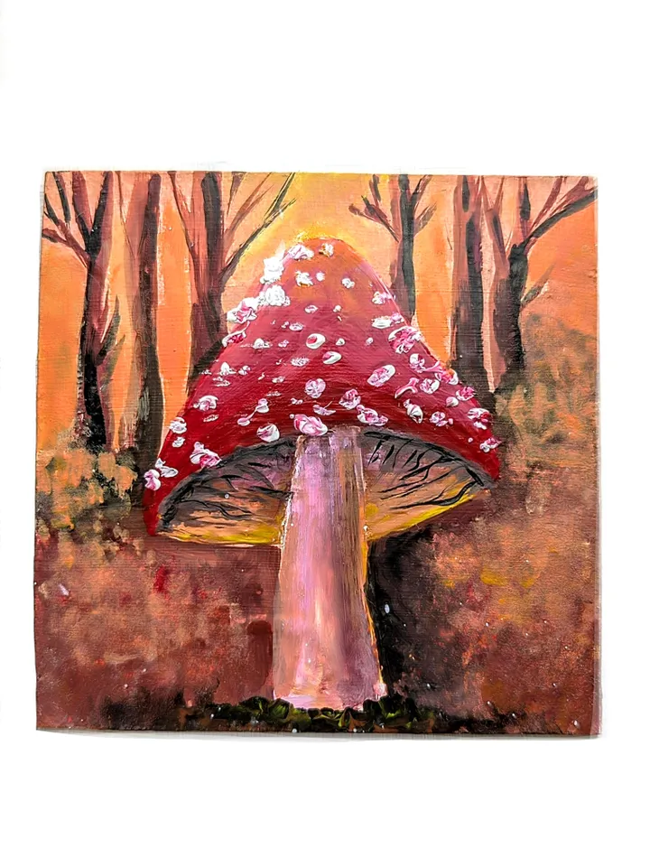 "Amanita in the forest" miniature painting🍄
10*10 cm