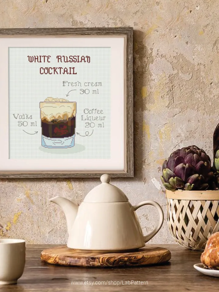 Cocktail White Russian Cross stitch pattern | Embroidery Pattern | Instant Download | Embroidery Designs