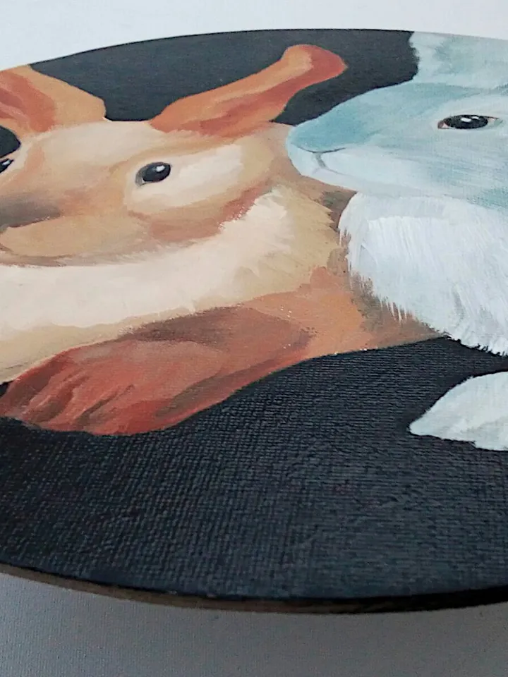 Hare Painting Bunny Original Art Animal Round Art Rabbit Painting Farmhouse Wall Art Pet Portrait 12" By Colibri Art