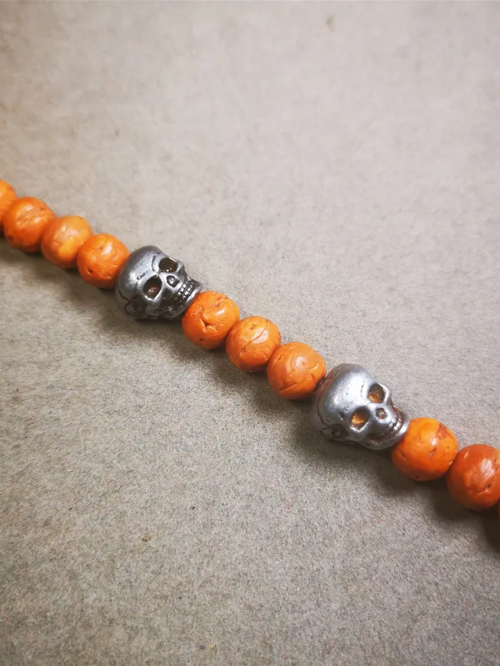 Gandhanra Handmade Tibetan Mala Spacer Beads,Cold Iron Citipati Skull Beads, Marker Beads for Prayer Bead Necklace Accessories,0.47" - 0.55"