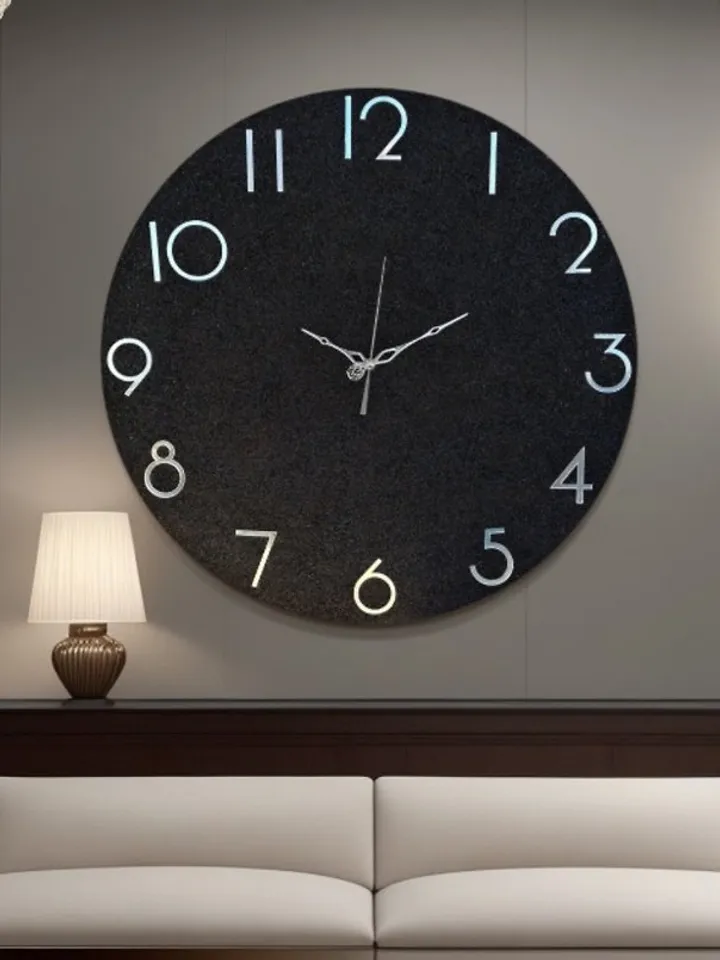 Large black stone wall clock 60 cm Modern wall clock Unique clock Silent clock