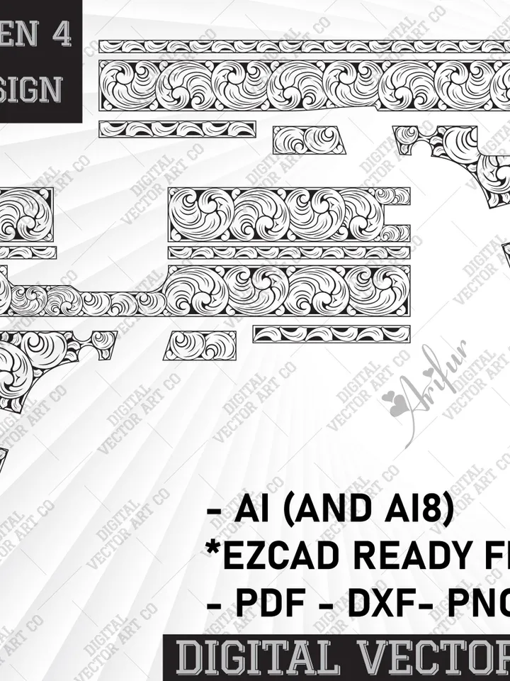 Svg Glock 20 gen 4 Scroll Design. laser engraving,engraving firearms, metal work, engraving patterns, Stippling, Engraving, Vector, SVG. Ai8