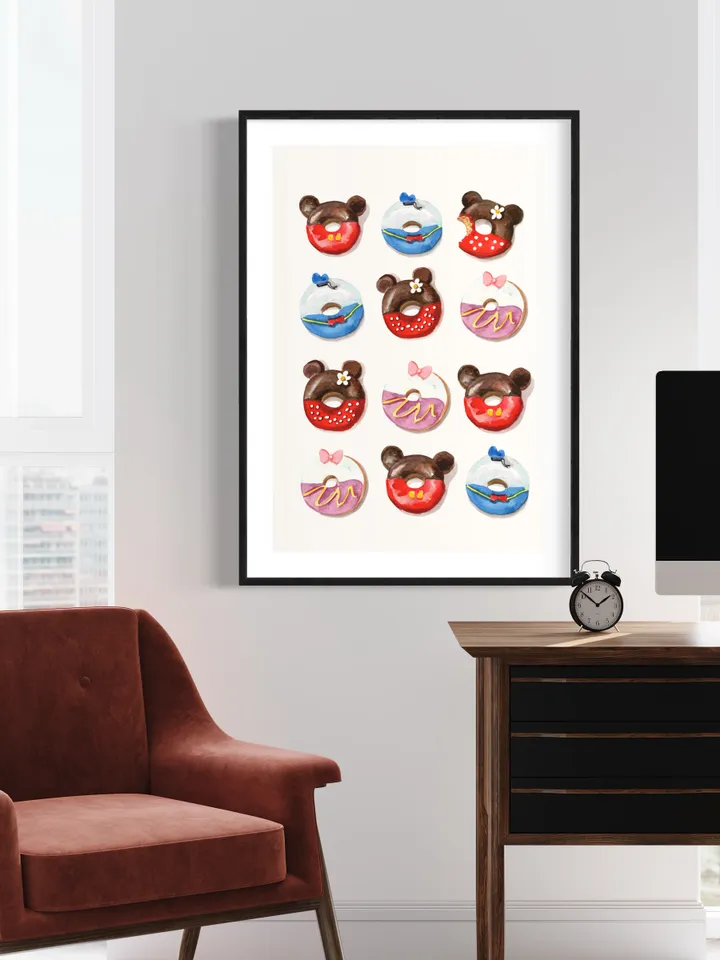 Donut Art Print, Watercolor Painting, Gift For Child,Children Room Print, Candy Sweet, Donut Shop,Cute Donut Wall Art, Children Room Print