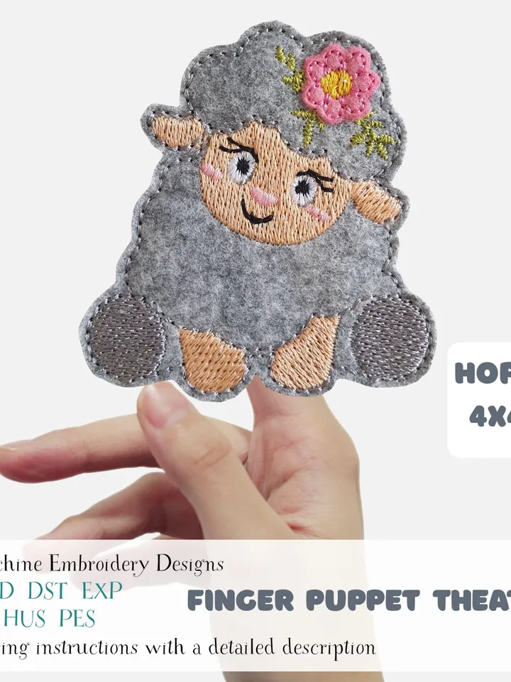 Sheep Finger Puppet Machine Embroidery Design DIY 4x4 Hoop | ITH Farm Animal Digital File | Kids Puppet Theater Pattern | Cute Lamb Digital