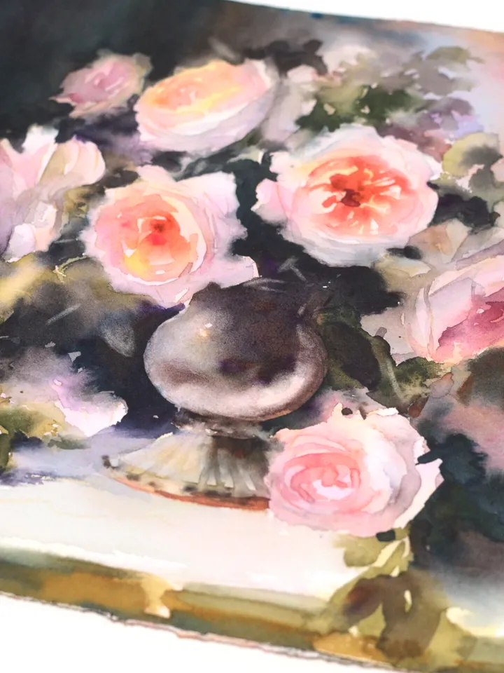 Original painting David Austin roses in watercolor