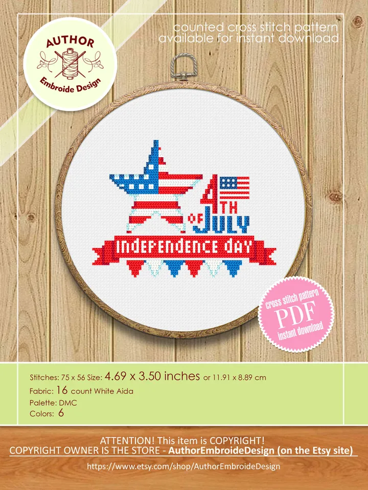 Independence Day july 4 cross stitch pattern PDF download Patriotic cross stitch chart, American flag cross stitch, Stars and stripes #T13