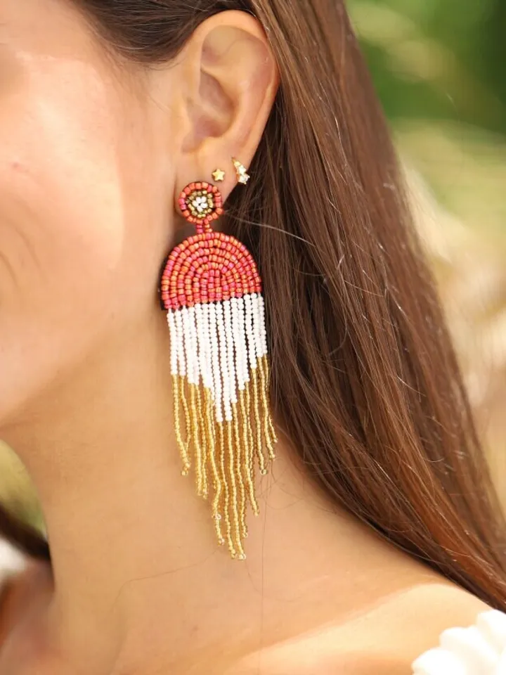 Boho Wedding Earrings, Long Beaded Fringe Earrings, Chandelier Statement Bridal Earrings, Tassel Earrings, Bohemian Statement Jewelry, Gift