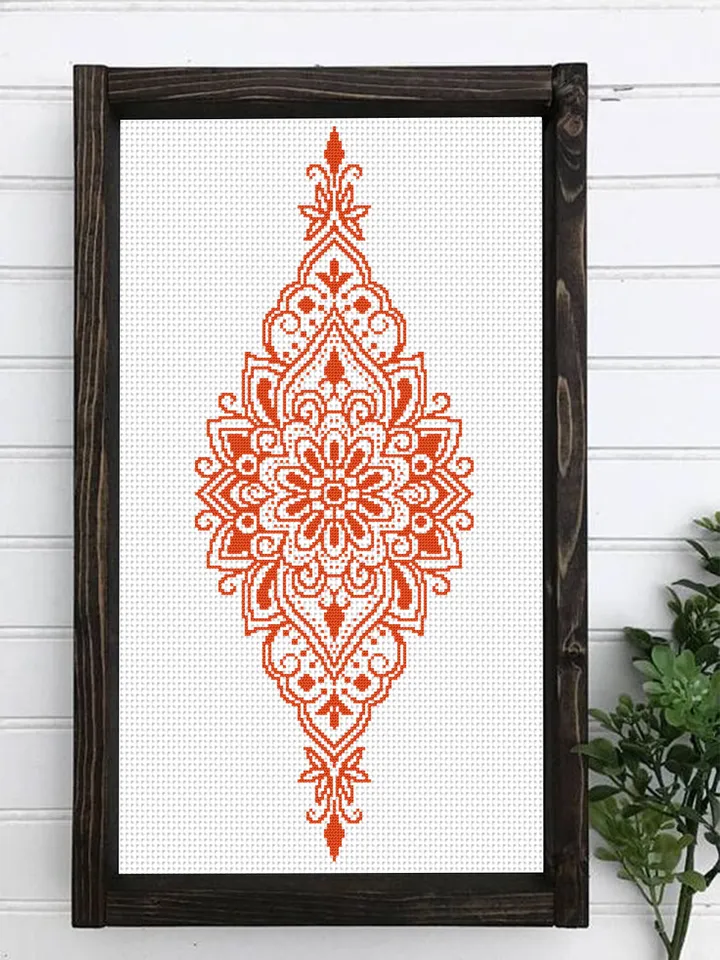Flower mandala cross stitch pattern PDF download Monochrome mandala digital PDF, Flower cross stitch chart Mandala art, DIY Home decor #M216