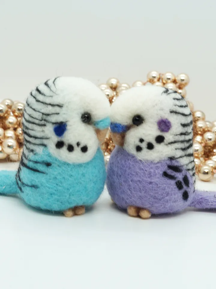 Cute miniature needle felted turquoise budgie, ships from the USA