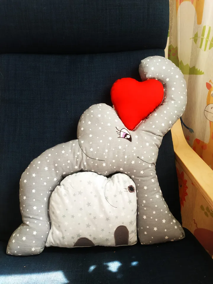 Elephant puzzle pillow, mom and baby elephant puzzle, personalized baby stuffed elephant, baby birth stat elephant