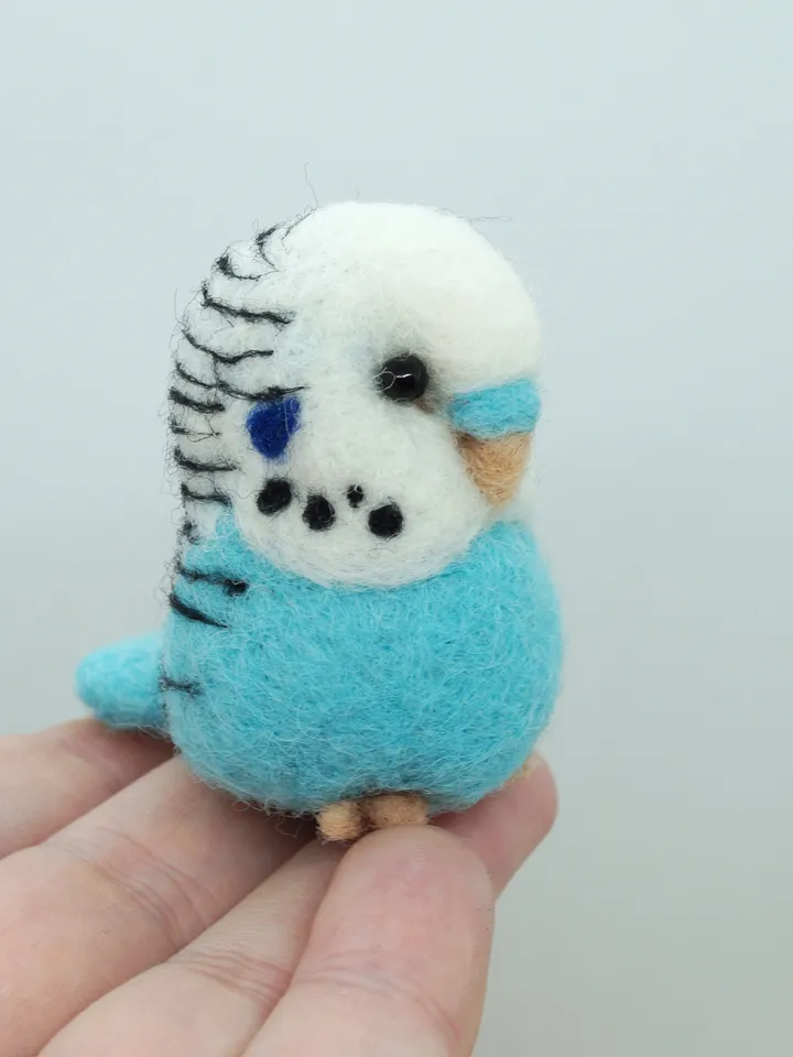 Cute miniature needle felted turquoise budgie, ships from the USA
