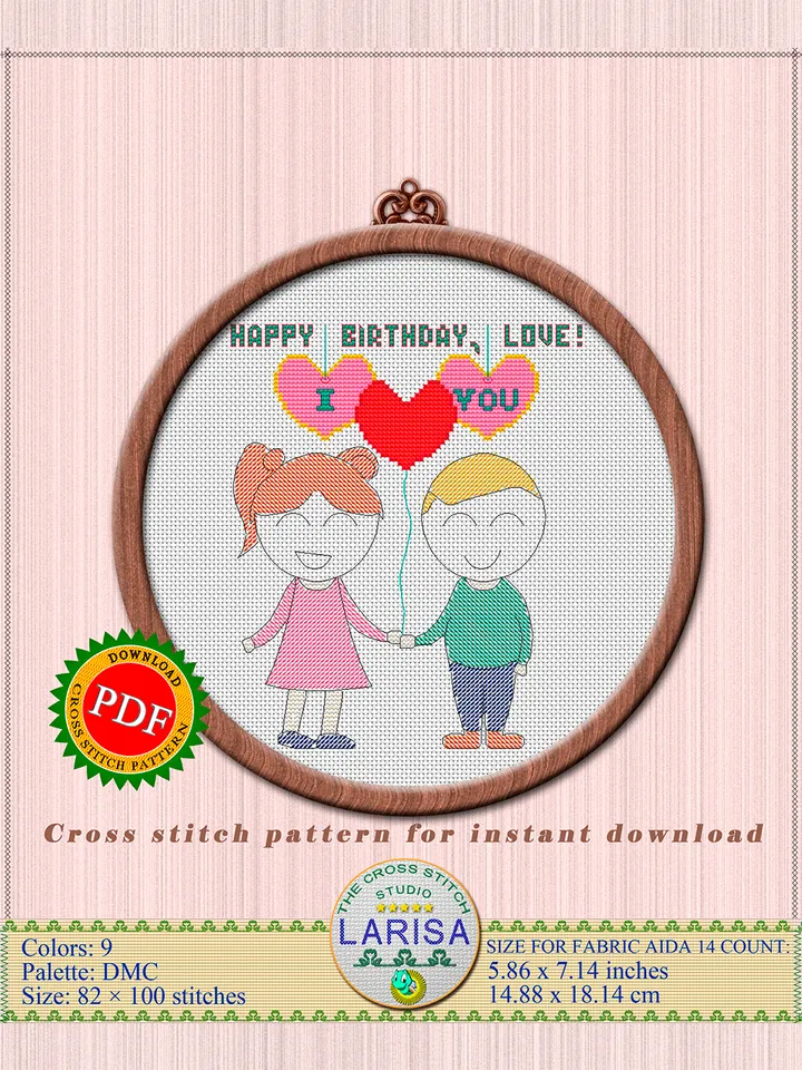 Happy Birthday Love Cross Stitch Pattern