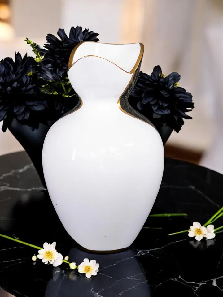 Handcraftsmanship Black White Vase For Flowers | Home Decor Vase | Unique Vase | Luxury Black White Vase | Vase for Modern Decortunning