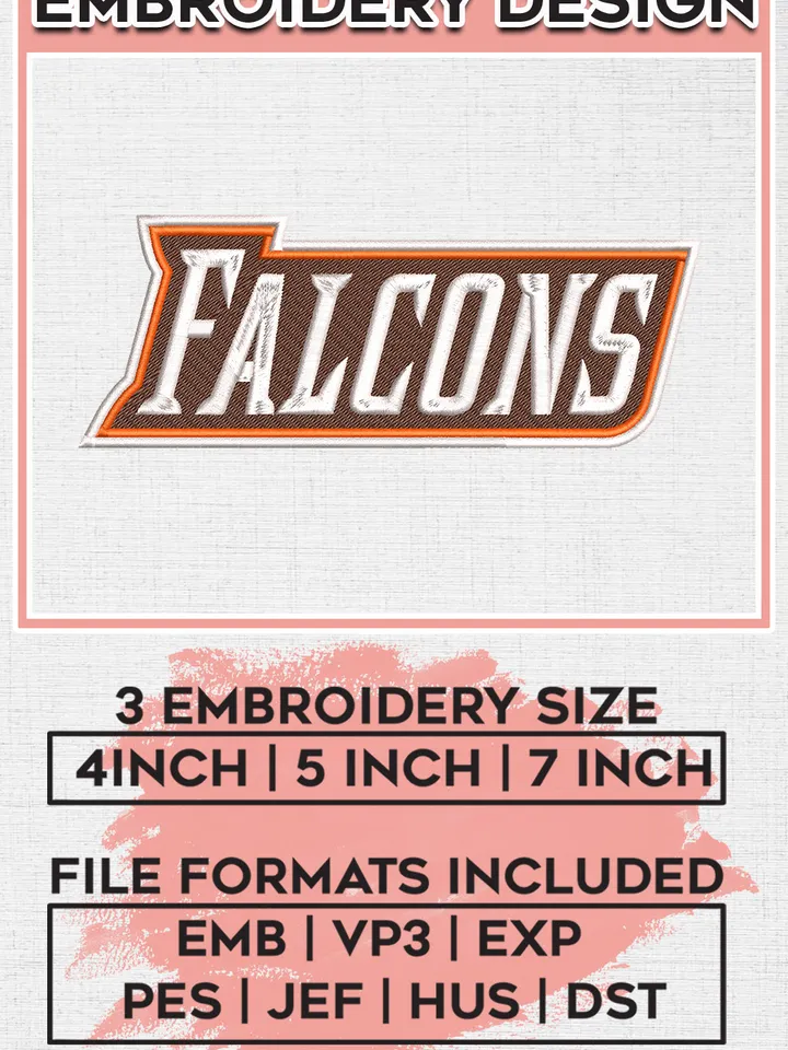 NCAA Falcons College Football Team Word Logo embroidery designs, NCAA Bowling Green Falcons Logo Machine embroidery designs, NCAA Team Logo embroidery designs, NCAA Game Day Machine embroidery designs, Digital Download