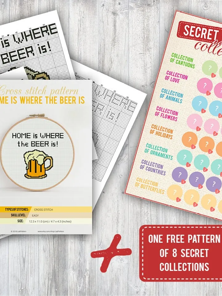 Cross stitch pattern Home is where Beer is Cross stitch pattern Quote Beer Humor PDF Format Instant Download Home decor Modern