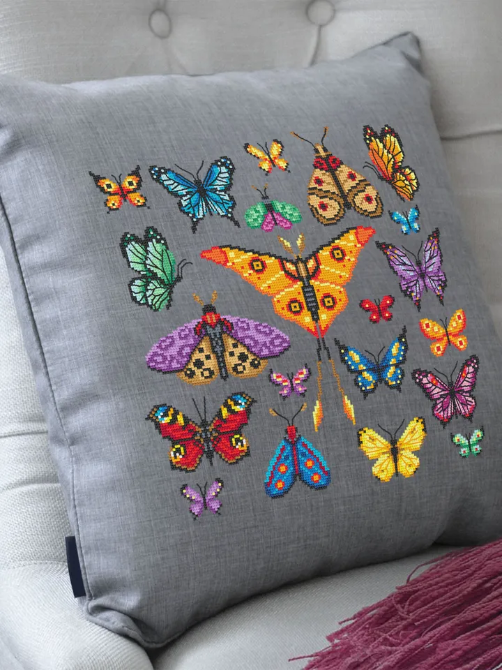 Butterfly cross stitch pattern PDF download, Sampler Butterflies cross stitch chart, Small moth cross stitch, Simple butterfly ornament #K35