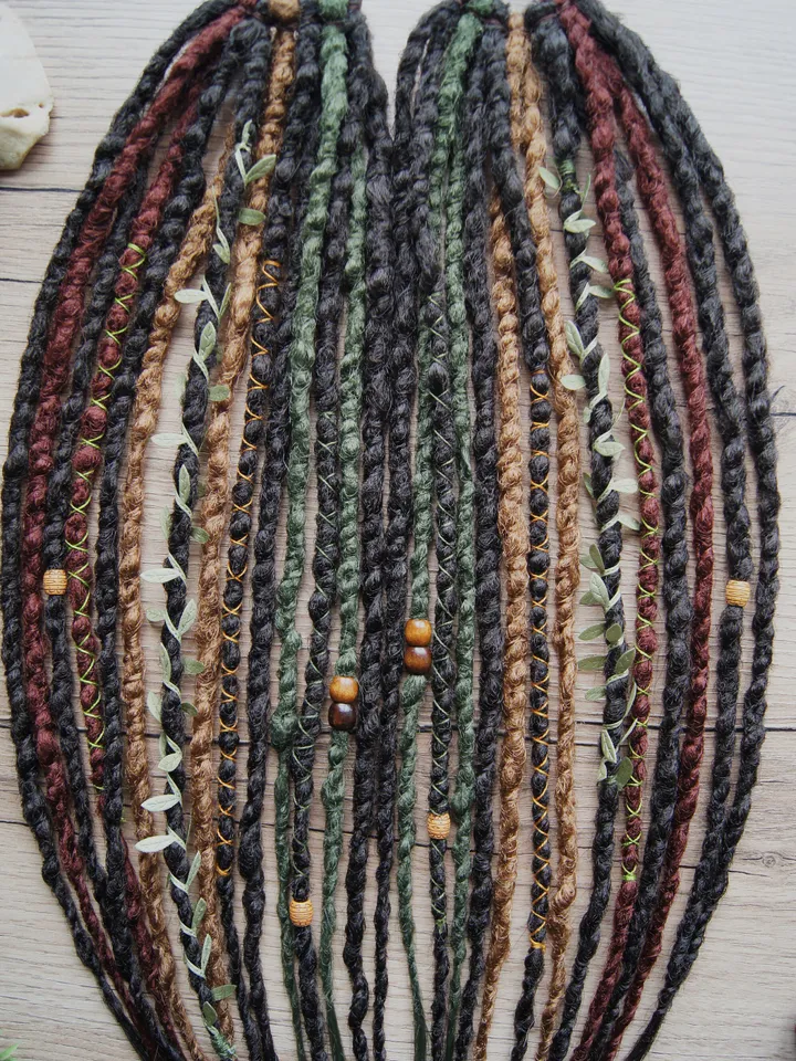 Dreads on hairband Forest witch kit Ponytail brown green red synthetic Dreadlocks extensions bohemian boho style Wig Hair Falls cosplay