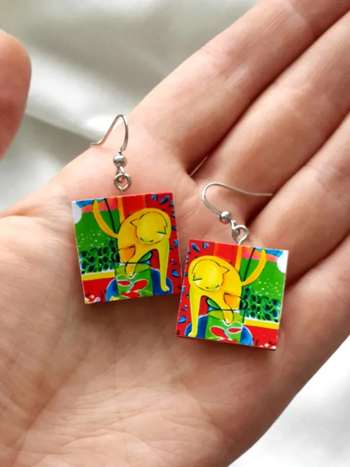 Henri Matisse earrings, Cat earrings, Matisse Cat painting, Matisse art gift