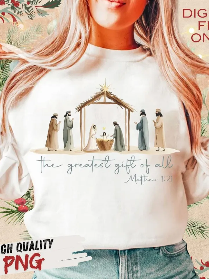 Greatest Gift of all PNG | Bow Nativity Coquette Christmas Sublimation PNG Design | Hand Drawn | Manger PNG| Bow Manger Png | Christmas Bow