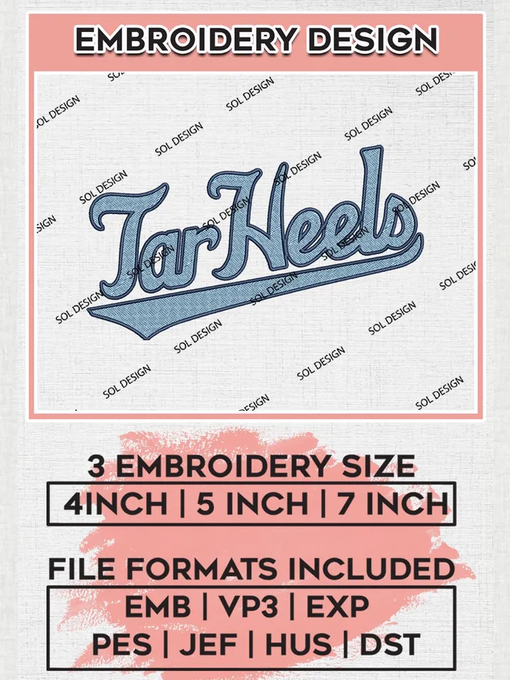 NCAA Tar Heels Team Wordmark Logo Machine Embroidery Design, NCAA North Carolina Tar Heels Team Design Design files, NCAA Team Embroidery Designs, NCAA Machine Embroidery Designs, Digital Download