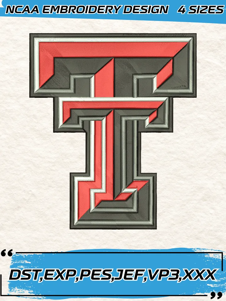 Texas Tech Red Raiders Embroidery Designs, Football Team NFL Machine Embroidery Digitized Pes Files, 4 Sizes, Digital Download