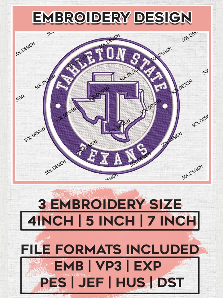 NCAA Tarleton State Texans Round Logo Embroidery, NCAA Tarleton State Texans Logo Embroidery files, NCAA Teams, NCAA Machine embroidery designs, Digital Download