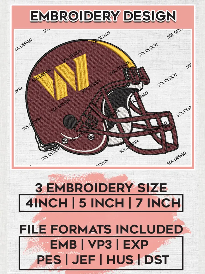 Washington Commanders Helmet Embroidery Designs, NFL Commanders, NFL Logo Embroidery Files, NFL Washington Commanders Machine Embroidery Design, Digital Download