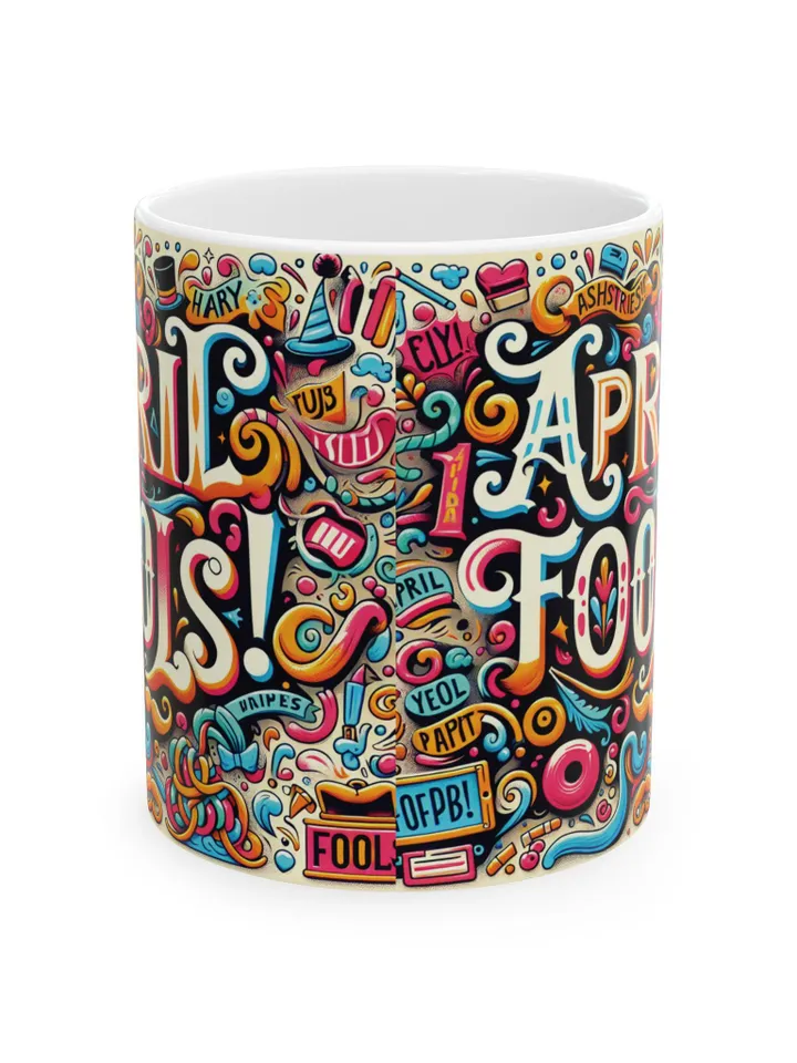 Whimsical April Fools Ceramic Mug, Funny Coffee Cup Gift, Colorful Mug for Jokesters, April Fools Day Decor, Unique Tea Mug